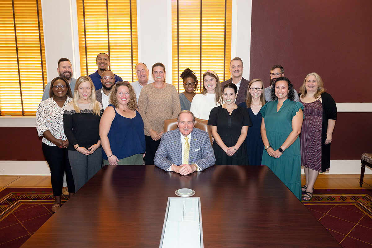 Doctoral students in the Organization and Governance of Higher Education course met in September with MSU President