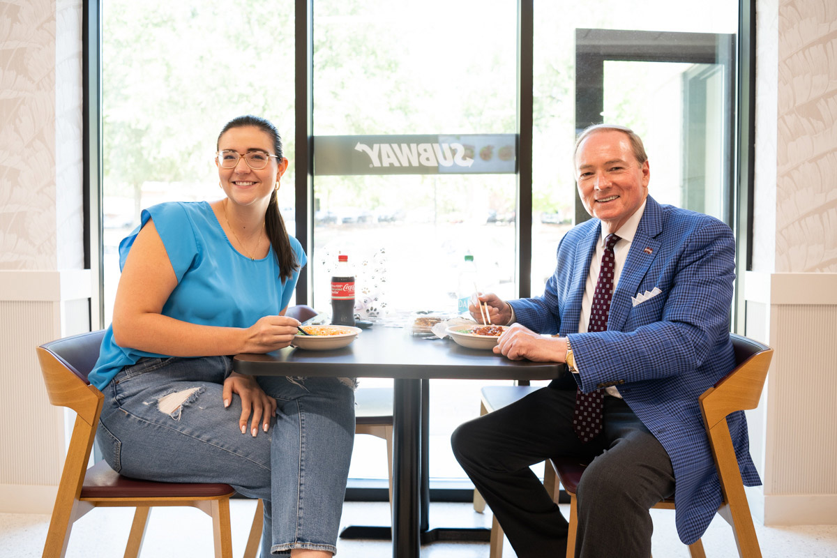 MSU President Mark E. Keenum enjoyed lunch in September with Student Association President Carson McFatridge